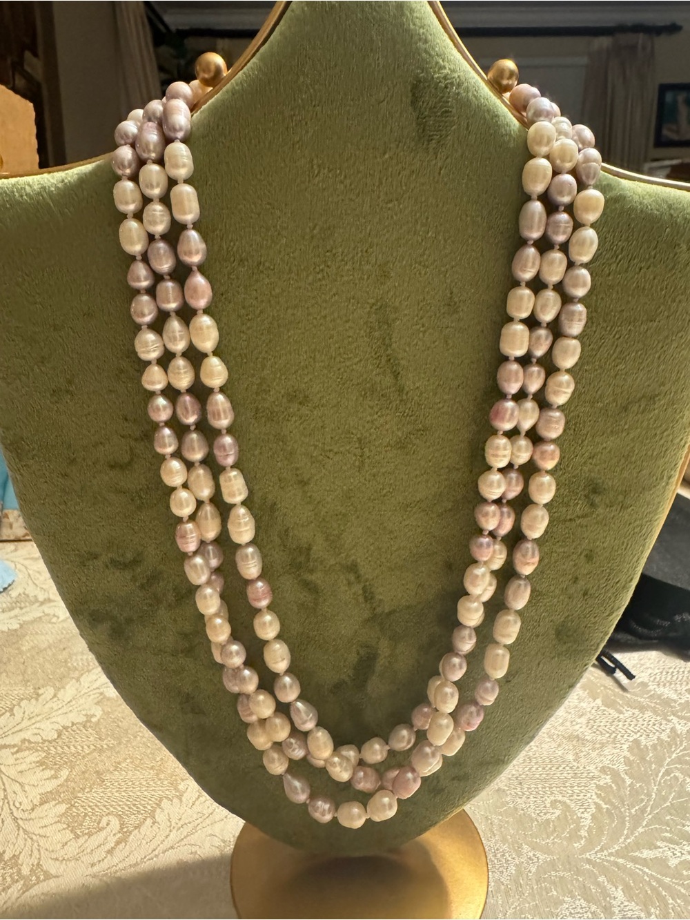 GSJ 925 Sterling Silver— Pink, lavender, & White Baroque Pearl Necklace 62"